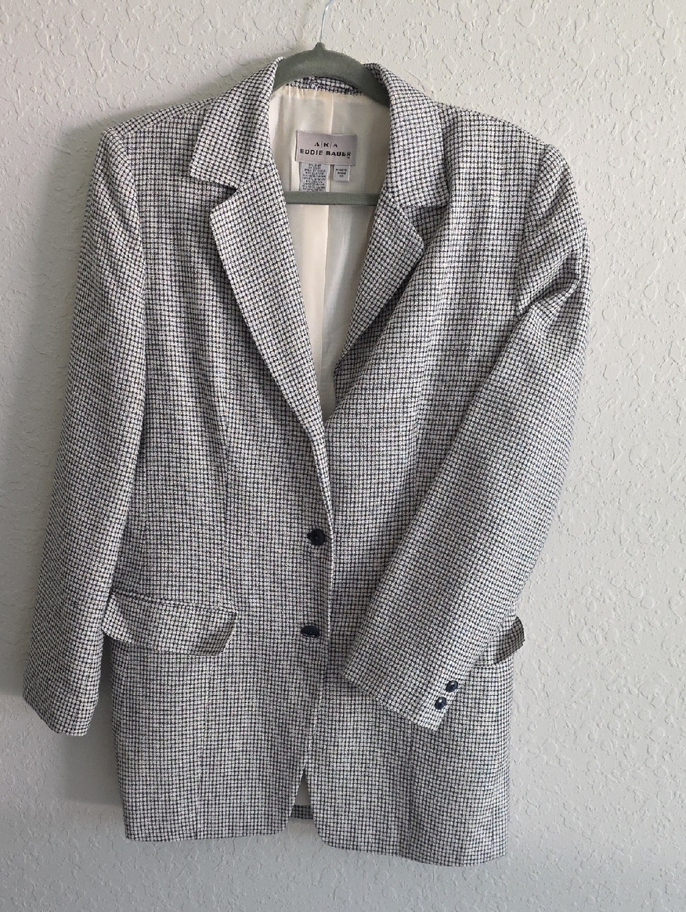 Eddie Bauer Black & White Houndstooth Blazer Silk Blend size 10